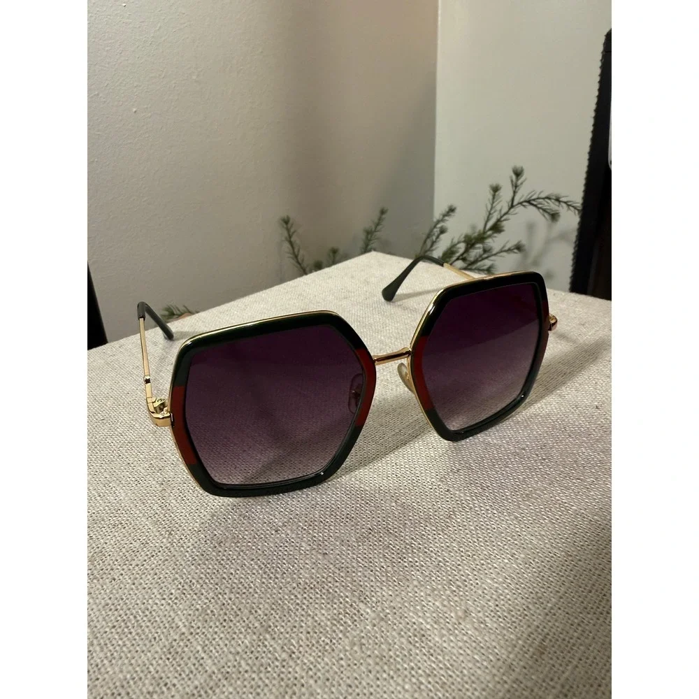 Italian style 70s red green frame gray ombre glam sunglasses model nyc paris guc
